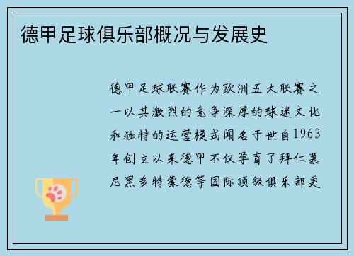 德甲足球俱乐部概况与发展史
