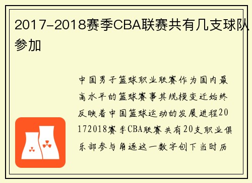2017-2018赛季CBA联赛共有几支球队参加